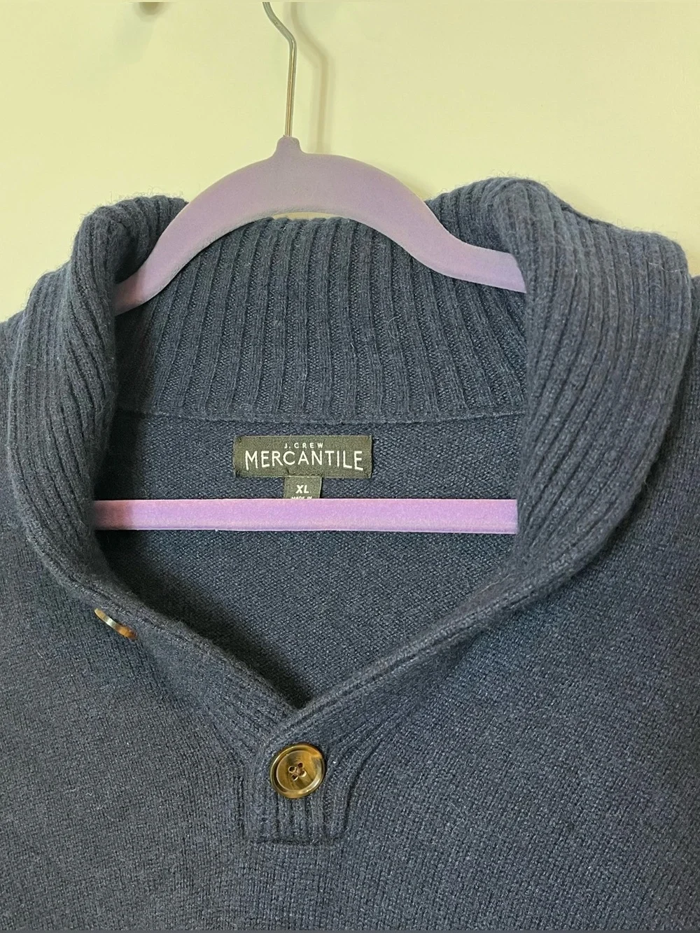 J. Crew Mercantile Sweater Mens Lambs Wool Professor Preppy Blue Shawl Collar XL